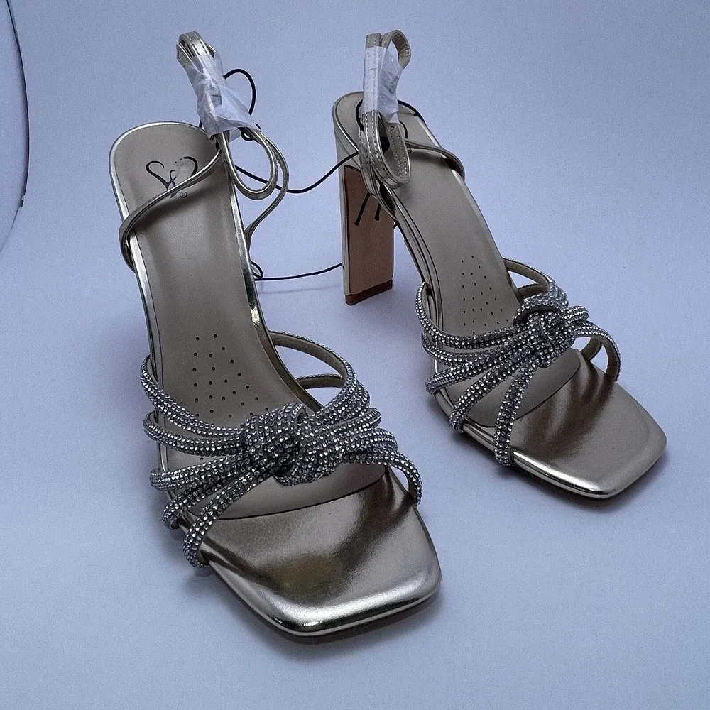 Windsor Ally Gold Rhinestone Strappy Sandal High‎ Heel Women's Size 8.5
